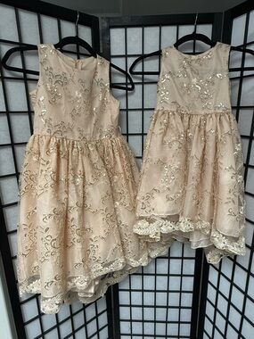 Girls' Sleeveless Lace Embroidered Dress - Champagne 2 Dresses 4T & 8